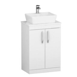 Royal Bathrooms 600mm Floor Standing Vanity Unit 2 Door Gloss White & Countertop Basin - Cube - thumbnail 4