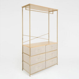 Beige Cabinet Rail Wardrobe Open Home 6 Drawer Coat Hanger Storage Clothes Organiser