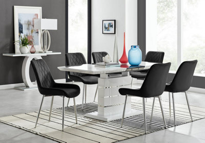 Furniturebox Uk Renato 120Cm High Gloss Extending Dining Table And 6 Black Pesaro Silver Leg Chairs - image 1