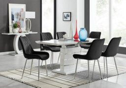 Furniturebox Uk Renato 120Cm High Gloss Extending Dining Table And 6 Black Pesaro Silver Leg Chairs - thumbnail 1