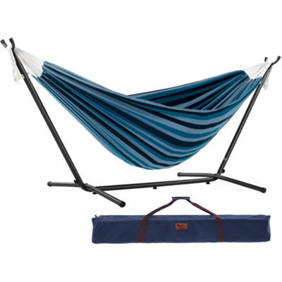 Vivere Double Cotton Hammock With Stand (250Cm) - Blue Lagoon - image 1