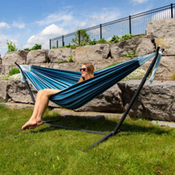 Vivere Double Cotton Hammock With Stand (250Cm) - Blue Lagoon - thumbnail 3