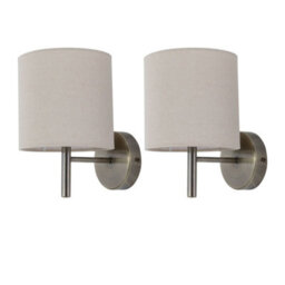 First Choice Lighting Set Of 2 Brea - Antique Brass Wall Lights With Natural Linen Shade
