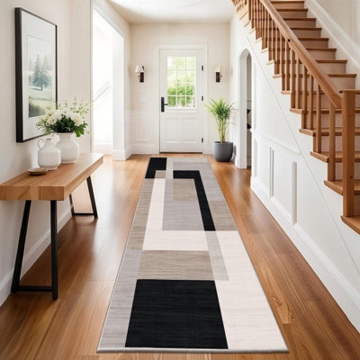 Oxford Homeware Printed Rug, Non-Slip Pet Friendly, Living Room Rugs And Hallways Runner, (Milo Neutral, 60X220Cm)