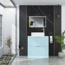 Royal Bathrooms Evora 800mm Powder Blue Fluted Floor Standing Countertop Vanity Unit 2 Drawer With Peak Basin - thumbnail 2