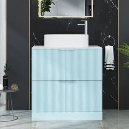 Royal Bathrooms Evora 800mm Powder Blue Fluted Floor Standing Countertop Vanity Unit 2 Drawer With Peak Basin - thumbnail 1