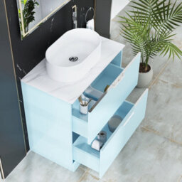 Royal Bathrooms Evora 800mm Powder Blue Fluted Floor Standing Countertop Vanity Unit 2 Drawer With Peak Basin - thumbnail 3