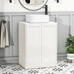 Royal Bathrooms Royal Bathroom Elmore 600mm Classic White Freestanding Bathroom Vanity Unit 2 Door Plain White Worktop With Elena Basin - thumbnail 1