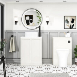 Royal Bathrooms Royal Bathroom Elmore 600mm Classic White Freestanding Bathroom Vanity Unit 2 Door Plain White Worktop With Elena Basin - thumbnail 5