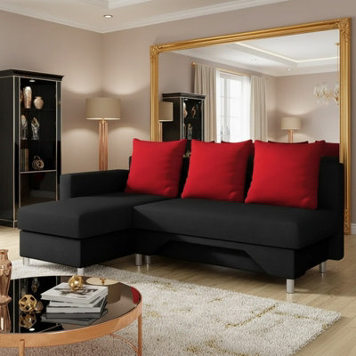 Tom M Corner Sofa Bed For Living Room Chipboard Frame Hr Foam Bonell Spring Wooden Base 215X133X95Cm Black And Red Left - image 1