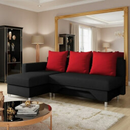 Tom M Corner Sofa Bed For Living Room Chipboard Frame Hr Foam Bonell Spring Wooden Base 215X133X95Cm Black And Red Left