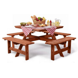 Dark Brown Garden Picnic Table With Bench & Parasol Hole, Pub Table Set, Square - thumbnail 5