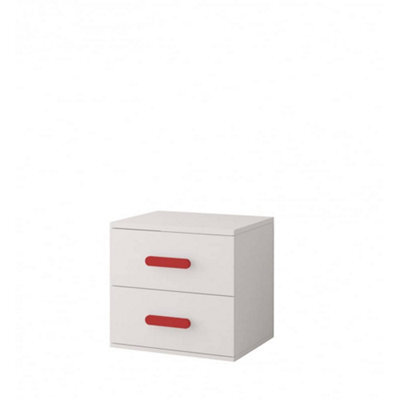 Arte Bold White Bedside Table H510mm W550mm D440mm - Red Handles For Dynamic Kids' Spaces - image 1