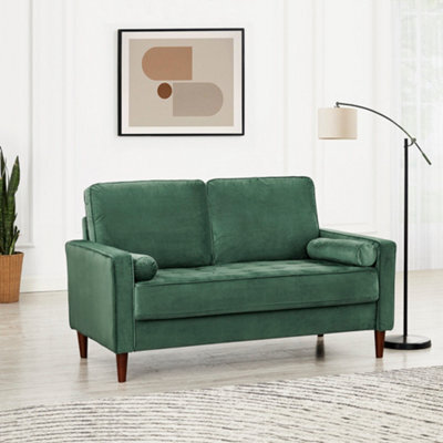 Home Detail Edward Velvet Sofa 2 Seater Luxury Velvet Sofa Couch Settee Bolster Cushions, Green - image 1