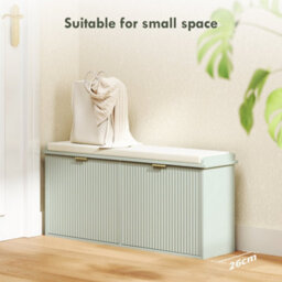 Wyld Haus Reraha Mint Green Wooden Shoe Bench With Beige Cushion And 10-Pair Storage (L104 X D26 X H47.5Cm) - thumbnail 6