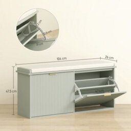 Wyld Haus Reraha Mint Green Wooden Shoe Bench With Beige Cushion And 10-Pair Storage (L104 X D26 X H47.5Cm) - thumbnail 5