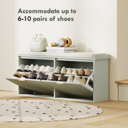 Wyld Haus Reraha Mint Green Wooden Shoe Bench With Beige Cushion And 10-Pair Storage (L104 X D26 X H47.5Cm) - thumbnail 7