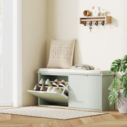 Wyld Haus Reraha Mint Green Wooden Shoe Bench With Beige Cushion And 10-Pair Storage (L104 X D26 X H47.5Cm) - thumbnail 4