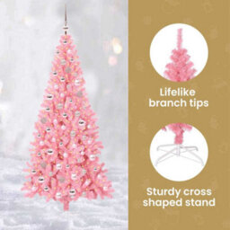 Vidaxl Christmas Tree With 300 Leds With Stand Pink 210 Cm Pvc - thumbnail 8