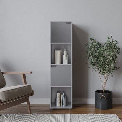 Urbn-Living Urbnliving 119Cm Height Grey 4 Cube Bookcase Shelving Display Shelf Storage Unit Grey Wooden Door Organiser - image 1