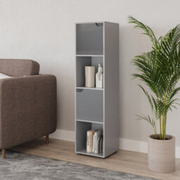 Urbn-Living Urbnliving 119Cm Height Grey 4 Cube Bookcase Shelving Display Shelf Storage Unit Grey Wooden Door Organiser - thumbnail 2