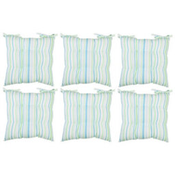 Dibor Set Of 6 Blue Striped Cotton Indoor Outdoor Garden Furniture Dining Chair Seat Pads (L)40Cm X (W)40Cm