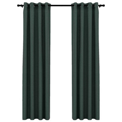 Berkfield Premium Linen-Look Blackout Curtains With Grommets 2Pcs Green 140X225Cm