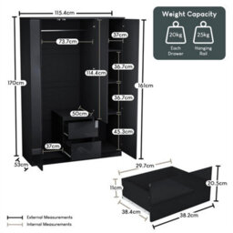 Gloss Wardrobe Cabinet Organizer Clothes Storage Mdf Bedroom Furniture 3 Door 2 Drawer, Black - thumbnail 3