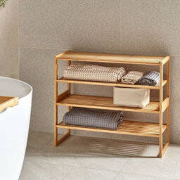 Beliani Light Brown Bamboo 4-Tier Stackable Bathroom Shelf Organizer - Freestanding, Medium - thumbnail 1