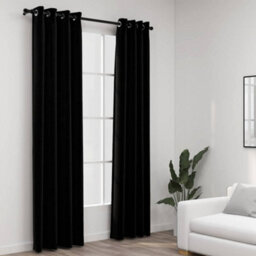 Berkfield Linen-Look Blackout Curtains With Grommets 2Pcs Black 140X245Cm