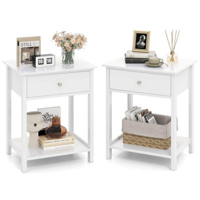 2 Pcs Nightstand 2 Tier Bedside Sofa Table W/storage Shelf - image 1