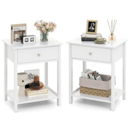 2 Pcs Nightstand 2 Tier Bedside Sofa Table W/storage Shelf - thumbnail 1