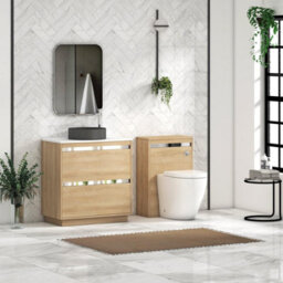 Royal Bathrooms Orion 800mm Natural Oak Floor Standing Plain White Countertop Vanity Unit 2 Drawer With Art Round Basin & Chrome Accent Trim - thumbnail 3