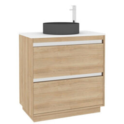 Royal Bathrooms Orion 800mm Natural Oak Floor Standing Plain White Countertop Vanity Unit 2 Drawer With Art Round Basin & Chrome Accent Trim - thumbnail 6