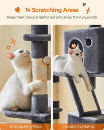 Songmics Extra Tall Cat Tower, High With Scratching Posts And Ramp, Multi-Level Plush Cat Condo For Indoor Cats, Smoky Grey - thumbnail 5