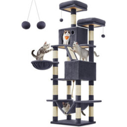 Songmics Extra Tall Cat Tower, High With Scratching Posts And Ramp, Multi-Level Plush Cat Condo For Indoor Cats, Smoky Grey - thumbnail 6