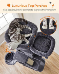 Songmics Extra Tall Cat Tower, High With Scratching Posts And Ramp, Multi-Level Plush Cat Condo For Indoor Cats, Smoky Grey - thumbnail 3