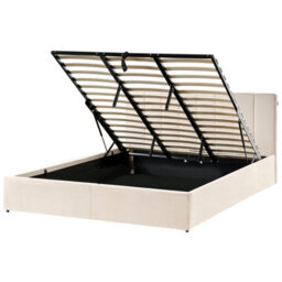 Beliani Ottoman Bed Velvet Dreux 180 X 200 Cm (Eu Super King) Light Beige - thumbnail 1