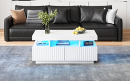 Matteo White Coffee Table With App-Controlled Led Lights & 2 Ribbed Drawers, 100X50X45Cm - thumbnail 9
