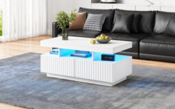 Matteo White Coffee Table With App-Controlled Led Lights & 2 Ribbed Drawers, 100X50X45Cm - thumbnail 8