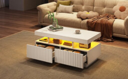 Matteo White Coffee Table With App-Controlled Led Lights & 2 Ribbed Drawers, 100X50X45Cm - thumbnail 7