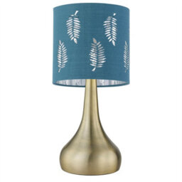 First Choice Lighting Romana - Antique Brass Touch Operated Table Lamp With Teal Fern Shade - thumbnail 2