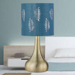 First Choice Lighting Romana - Antique Brass Touch Operated Table Lamp With Teal Fern Shade - thumbnail 4