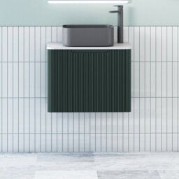 Royal Bathrooms Avenza 600mm Deep Moss Green Wall Hung Bathroom Countertop Vanity Unit 1 Drawer With Art Square Basin - thumbnail 1