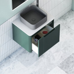 Royal Bathrooms Avenza 600mm Deep Moss Green Wall Hung Bathroom Countertop Vanity Unit 1 Drawer With Art Square Basin - thumbnail 5