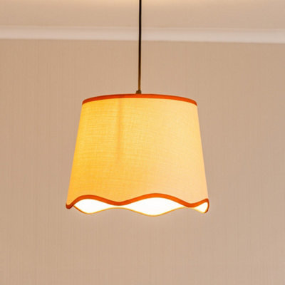 Valuelights Dutton Natural Fabric Rust Trim Scallop Edge Large Lamp Shade And Bulb (D)35Cm - image 1