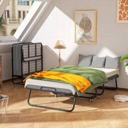 Portable Fold Up Rollaway Guest Bed With 10Cm Memory Foam Mattress And Universal Wheels - thumbnail 3