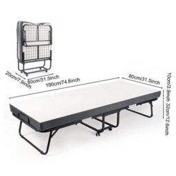 Portable Fold Up Rollaway Guest Bed With 10Cm Memory Foam Mattress And Universal Wheels - thumbnail 2