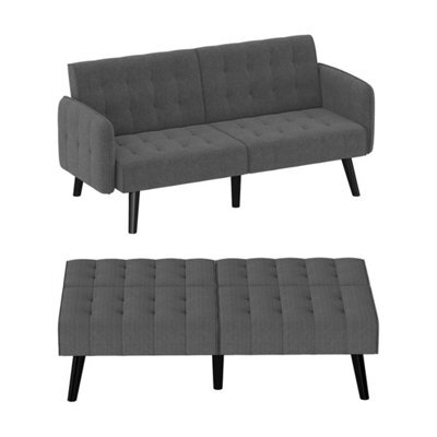 164 Cm Convertible Futon Sofa Bed Couch Loveseat W/ Backrests Grey - image 1