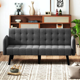 164 Cm Convertible Futon Sofa Bed Couch Loveseat W/ Backrests Grey - thumbnail 5